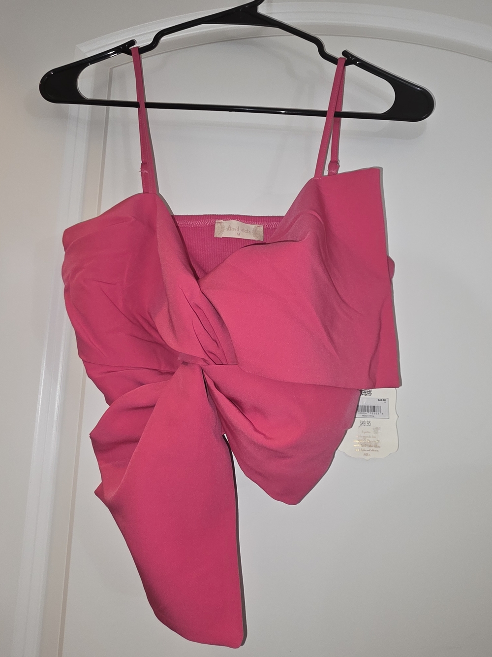 Women’s Fuchia Pink Twist-Front Spaghetti Strap Crop Top